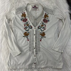 Johnny Was Small Womens Floral Boho Stitch Long Sleeve Button Up Shirt*